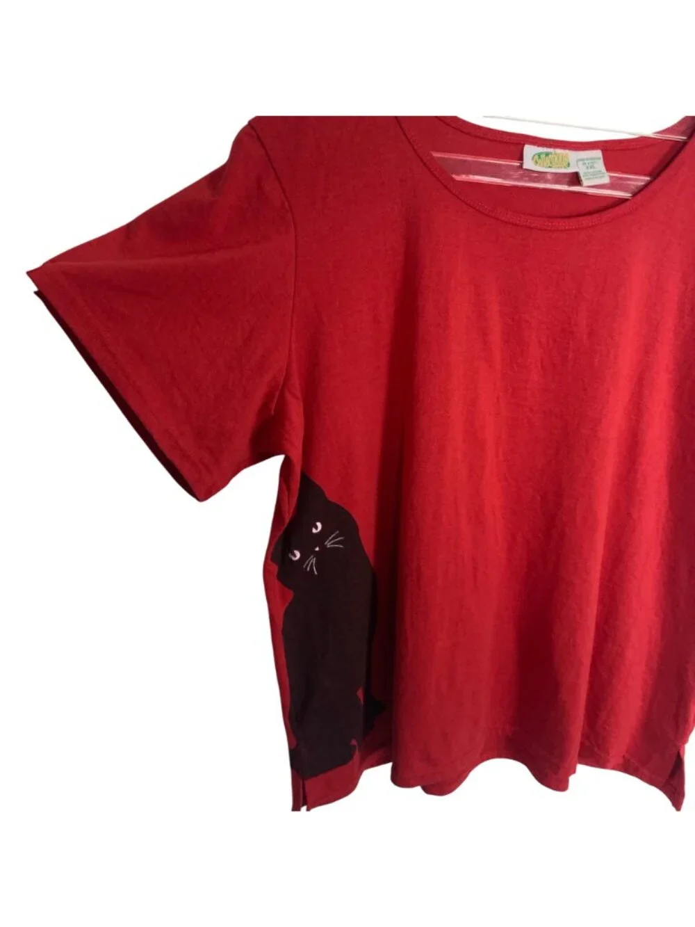 Vintage Red T Shirt Black Cat Graphic Womens XXL Oversized Whimsical Kitty
